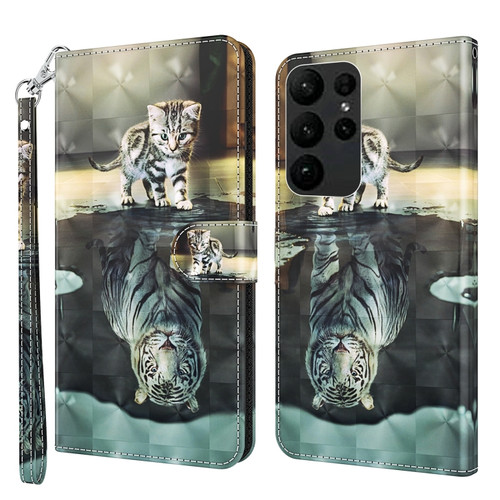 Samsung Galaxy S24 Ultra 5G 3D Painting Pattern Flip Leather Phone Case - Cat Tiger
