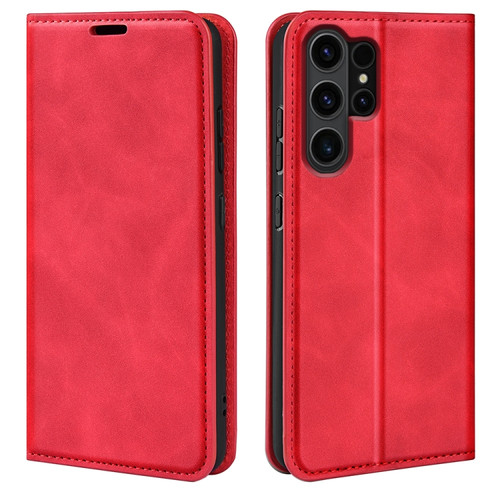 Samsung Galaxy S24 Ultra 5G Retro-skin Magnetic Suction Leather Phone Case - Red