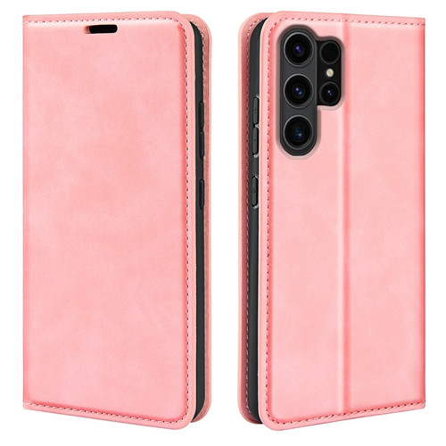 Samsung Galaxy S24 Ultra 5G Retro-skin Magnetic Suction Leather Phone Case - Pink