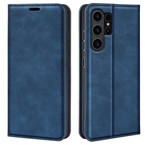 Samsung Galaxy S24 Ultra 5G Retro-skin Magnetic Suction Leather Phone Case - Dark Blue