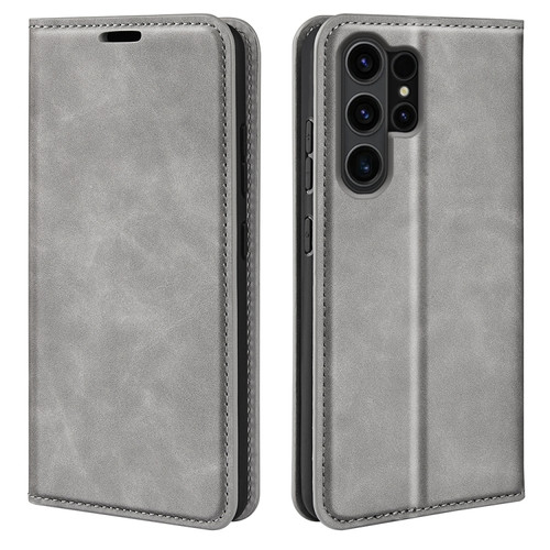 Samsung Galaxy S24 Ultra 5G Retro-skin Magnetic Suction Leather Phone Case - Grey