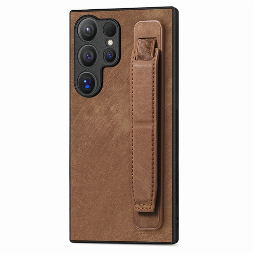 Samsung Galaxy S24 Ultra 5G Retro Wristband Holder Leather Back Phone Case - Brown