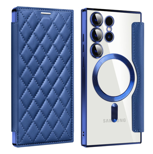 Samsung Galaxy S24 Ultra 5G Shield Magsafe RFID Anti-theft Rhombus Leather Phone Case - Dark Blue