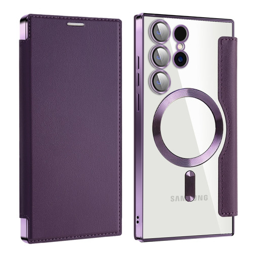 Samsung Galaxy S24 Ultra 5G MagSafe Magnetic RFID Anti-theft Leather Phone Case - Dark Purple