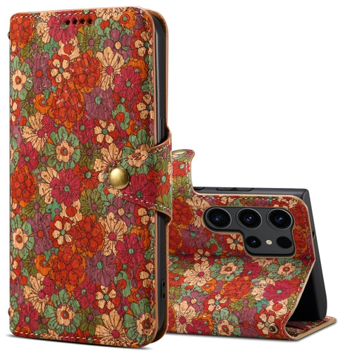 Samsung Galaxy S24 Ultra 5G Denior Flower Language Series Cork Fabric Oil Edge Leather Phone Case - Summer