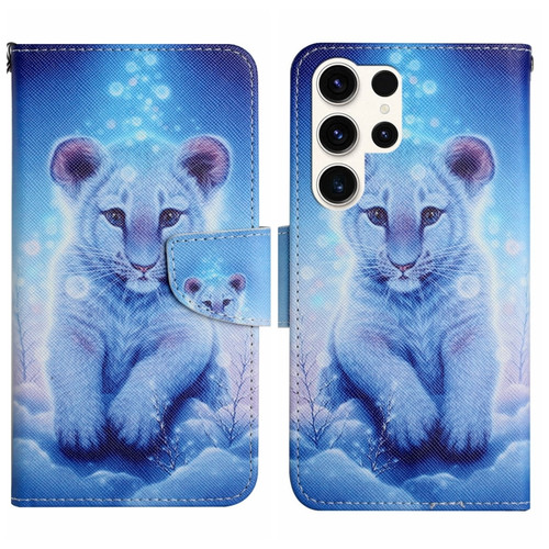 Samsung Galaxy S24 Ultra 5G Colored Drawing Pattern Leather Phone Case - Little Leopard
