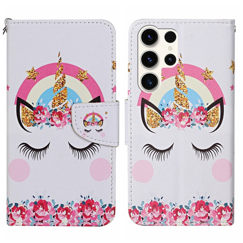 Samsung Galaxy S24 Ultra 5G Colored Drawing Pattern Leather Phone Case - Crown Unicorn