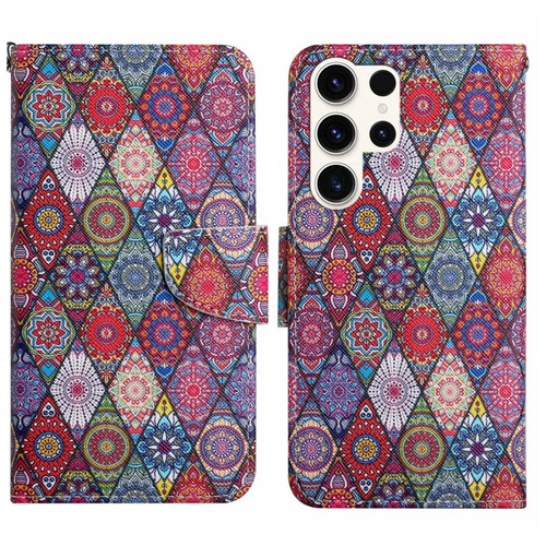 Samsung Galaxy S24 Ultra 5G Colored Drawing Pattern Leather Phone Case - Diamond Kaleidoscope