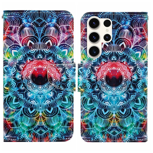 Samsung Galaxy S24 Ultra 5G Colored Drawing Pattern Leather Phone Case - Mandala