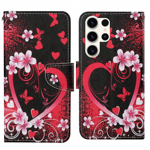 Samsung Galaxy S24 Ultra 5G Colored Drawing Pattern Leather Phone Case - Red Heart