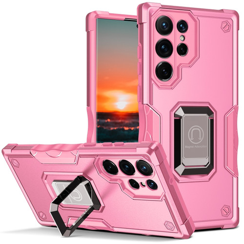 Samsung Galaxy S24 Ultra 5G Non-slip Shockproof Armor Phone Case with Ring Holder - Pink