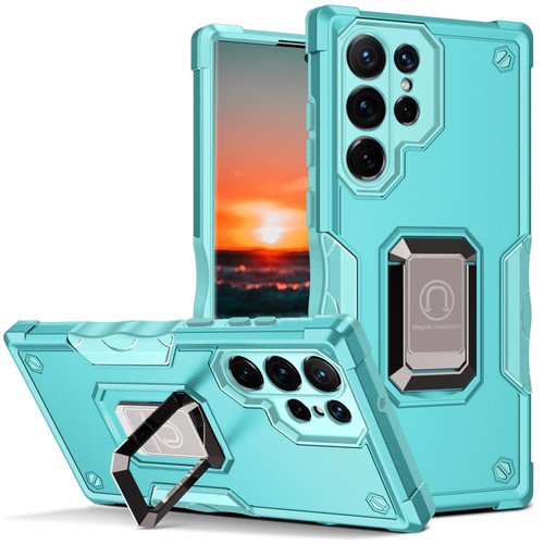 Samsung Galaxy S24 Ultra 5G Non-slip Shockproof Armor Phone Case with Ring Holder - Mint Green