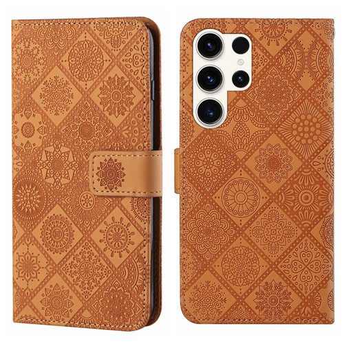 Samsung Galaxy S24 Ultra 5G Ethnic Style Embossed Pattern Leather Phone Case - Brown