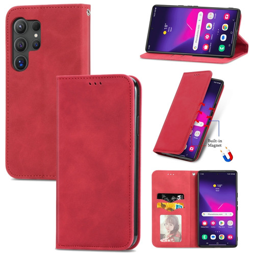 Samsung Galaxy S24 Ultra 5G Retro Skin Feel Magnetic Leather Phone Case - Red