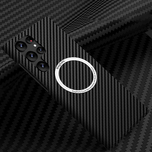 Samsung Galaxy S24 Ultra 5G Carbon Fiber Texture MagSafe Magnetic Phone Case - Black