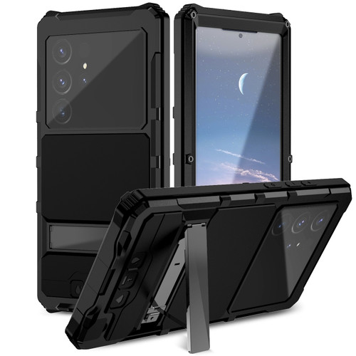 Samsung Galaxy S24 Ultra 5G R-JUST Life Waterproof Dustproof Shockproof Holder Phone Case - Black