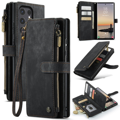 Samsung Galaxy S24 Ultra 5G CaseMe C30 Multifunctional Card Slots Zipper Phone Leather Phone Case - Black