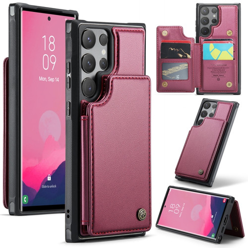 Samsung Galaxy S24 Ultra 5G CaseMe C22 PC+TPU Business Style RFID Anti-theft Leather Phone Case - Wine Red