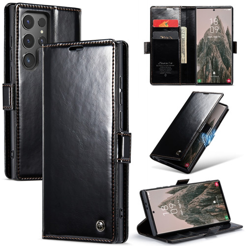 Samsung Galaxy S24 Ultra 5G CaseMe-003 PU + PC Business Style Crazy Horse Texture Leather Phone Case - Black
