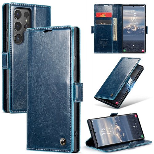 Samsung Galaxy S24 Ultra 5G CaseMe-003 PU + PC Business Style Crazy Horse Texture Leather Phone Case - Blue Green