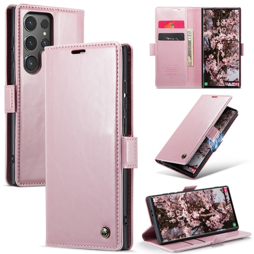 Samsung Galaxy S24 Ultra 5G CaseMe-003 PU + PC Business Style Crazy Horse Texture Leather Phone Case - Pink