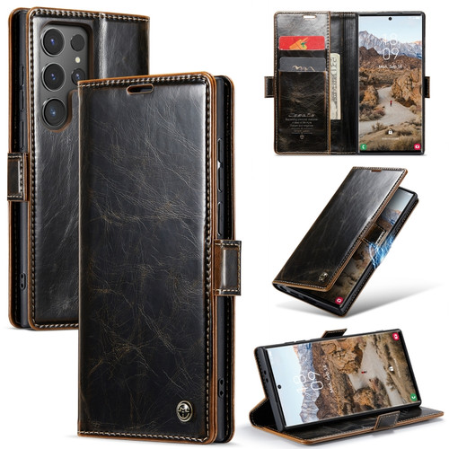 Samsung Galaxy S24 Ultra 5G CaseMe-003 PU + PC Business Style Crazy Horse Texture Leather Phone Case - Coffee