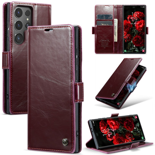 Samsung Galaxy S24 Ultra 5G CaseMe-003 PU + PC Business Style Crazy Horse Texture Leather Phone Case - Mulberry Red