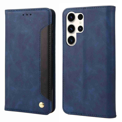 Samsung Galaxy S24 Ultra 5G Skin Feel Splicing Leather Phone Case - Blue