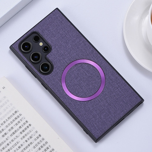 Samsung Galaxy S24 Ultra 5G Magsafe Magnetic Ring Cloth Texture Phone Case - Purple