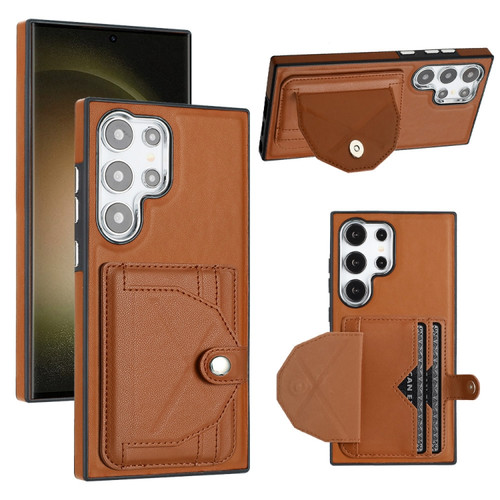 Samsung Galaxy S24 Ultra 5G Shockproof Leather Phone Case with Card Holder - Brown