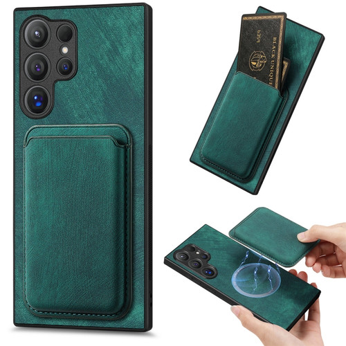 Samsung Galaxy S24 Ultra 5G Retro Leather Card Bag Magnetic Phone Case - Green