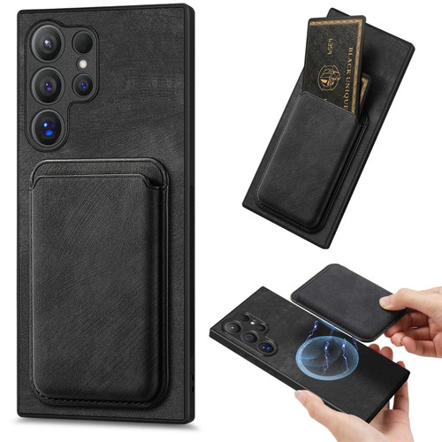 Samsung Galaxy S24 Ultra 5G Retro Leather Card Bag Magnetic Phone Case - Black