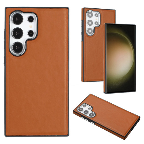 Samsung Galaxy S24 Ultra 5G Leather Texture Full Coverage Phone Case - Brown