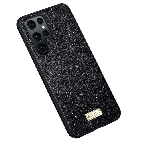 Samsung Galaxy S24 Ultra 5G SULADA Glittery TPU + Handmade Leather Phone Case - Black