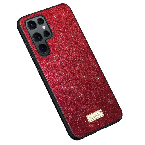 Samsung Galaxy S24 Ultra 5G SULADA Glittery TPU + Handmade Leather Phone Case - Red