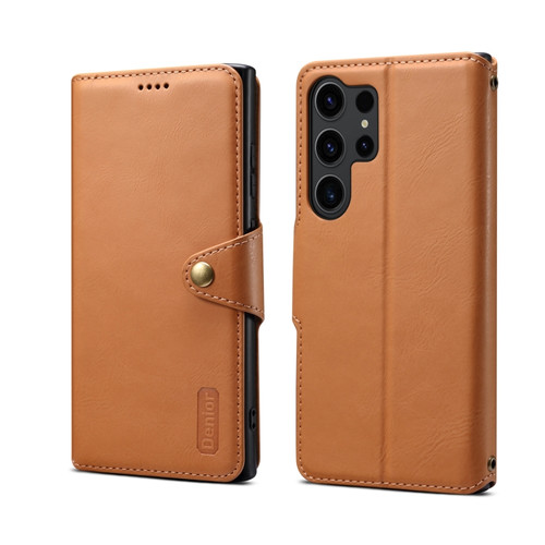 Samsung Galaxy S24 Ultra 5G Denior Cowhide Texture Wallet Style Leather Phone Case - Khaki