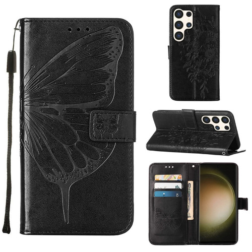 Samsung Galaxy S24 Ultra 5G Embossed Butterfly Leather Phone Case - Black