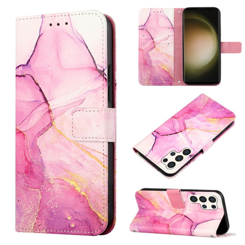 Samsung Galaxy S24 Ultra 5G PT003 Marble Pattern Flip Leather Phone Case - Pink Purple Gold