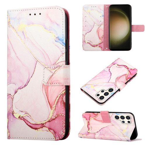 Samsung Galaxy S24 Ultra 5G PT003 Marble Pattern Flip Leather Phone Case - Rose Gold