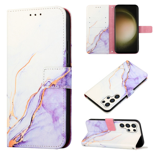 Samsung Galaxy S24 Ultra 5G PT003 Marble Pattern Flip Leather Phone Case - White Purple