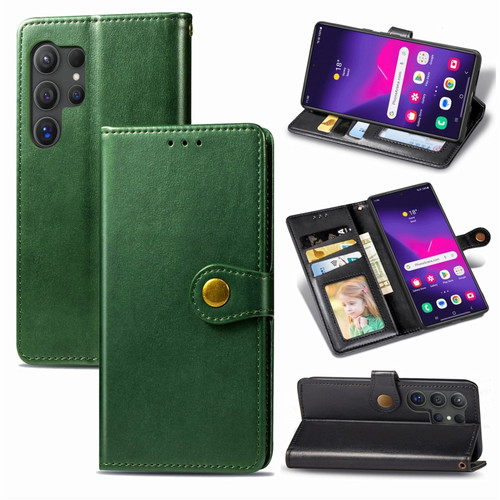 Samsung Galaxy S24 Ultra 5G Retro Solid Color Buckle Leather Phone Case - Green