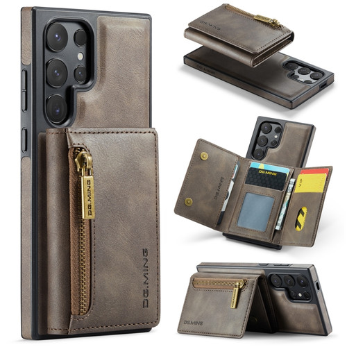 Samsung Galaxy S24 Ultra 5G DG.MING M5 Series Zip RFID Multi Card Detachable Leather Phone Case - Coffee