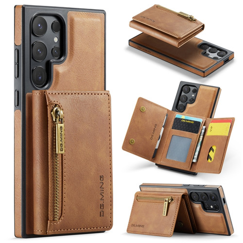 Samsung Galaxy S24 Ultra 5G DG.MING M5 Series Zip RFID Multi Card Detachable Leather Phone Case - Brown