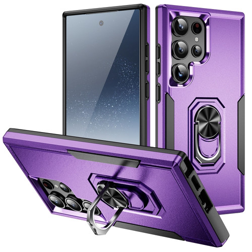 Samsung Galaxy S24 Ultra 5G Pioneer Armor Heavy Duty PC + TPU Phone Case with Holder - Purple+Black