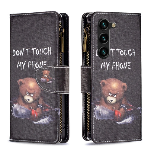 Samsung Galaxy S24+ 5G Colored Drawing Pattern Zipper Leather Phone Case - Bear