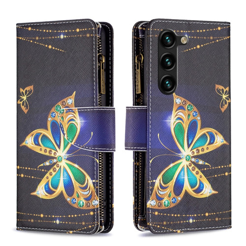 Samsung Galaxy S24+ 5G Colored Drawing Pattern Zipper Leather Phone Case - Big Butterfly
