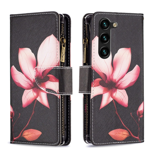Samsung Galaxy S24+ 5G Colored Drawing Pattern Zipper Leather Phone Case - Lotus