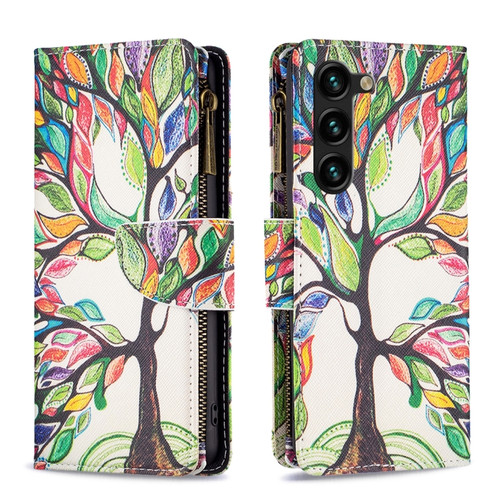 Samsung Galaxy S24+ 5G Colored Drawing Pattern Zipper Leather Phone Case - Big Tree