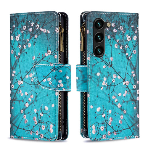 Samsung Galaxy S24+ 5G Colored Drawing Pattern Zipper Leather Phone Case - Plum Blossom