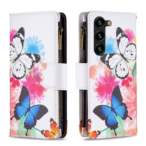 Samsung Galaxy S24+ 5G Colored Drawing Pattern Zipper Leather Phone Case - Two Butterflies